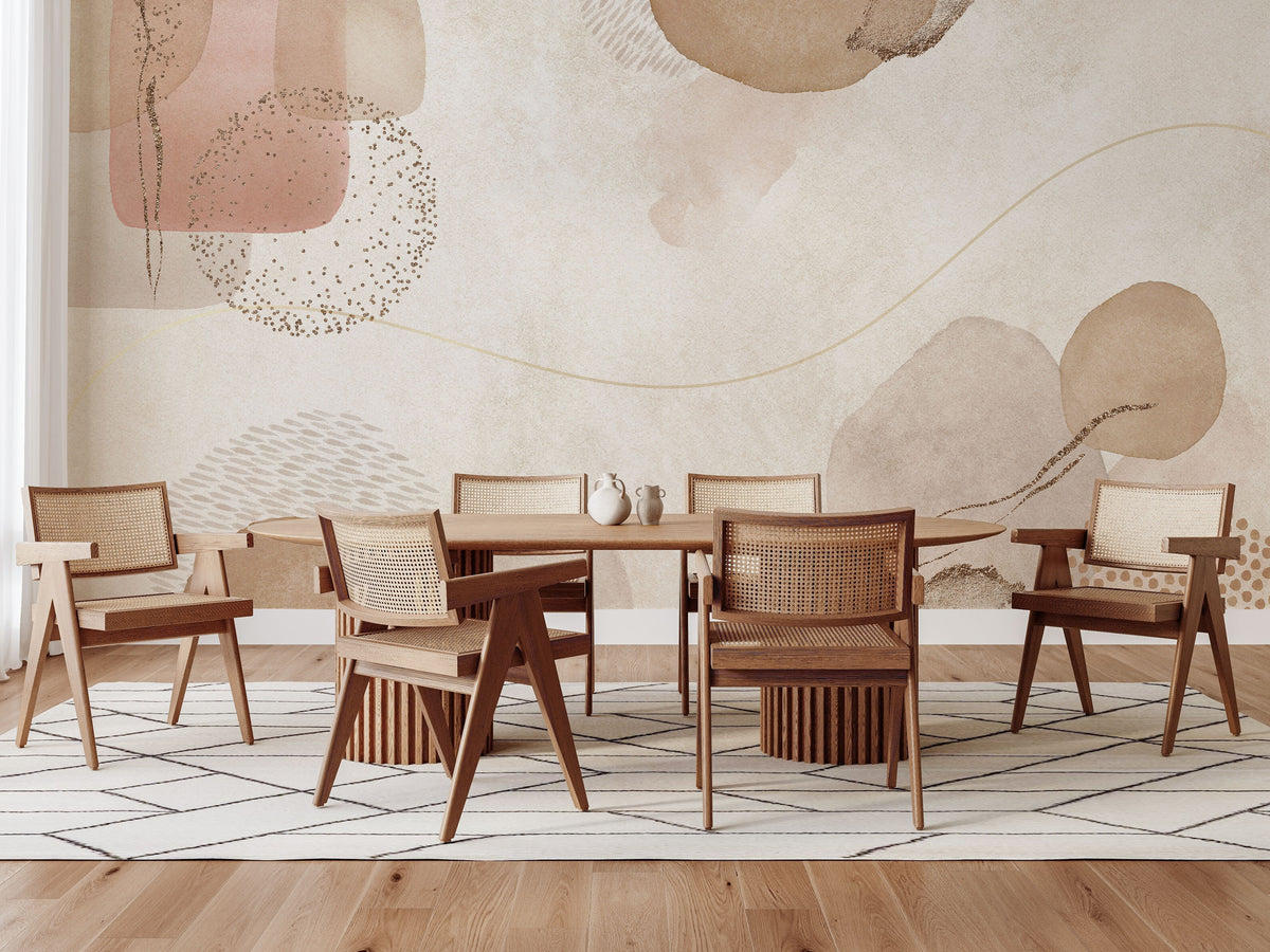 Abstract soft shapes neutral mural wallpaper