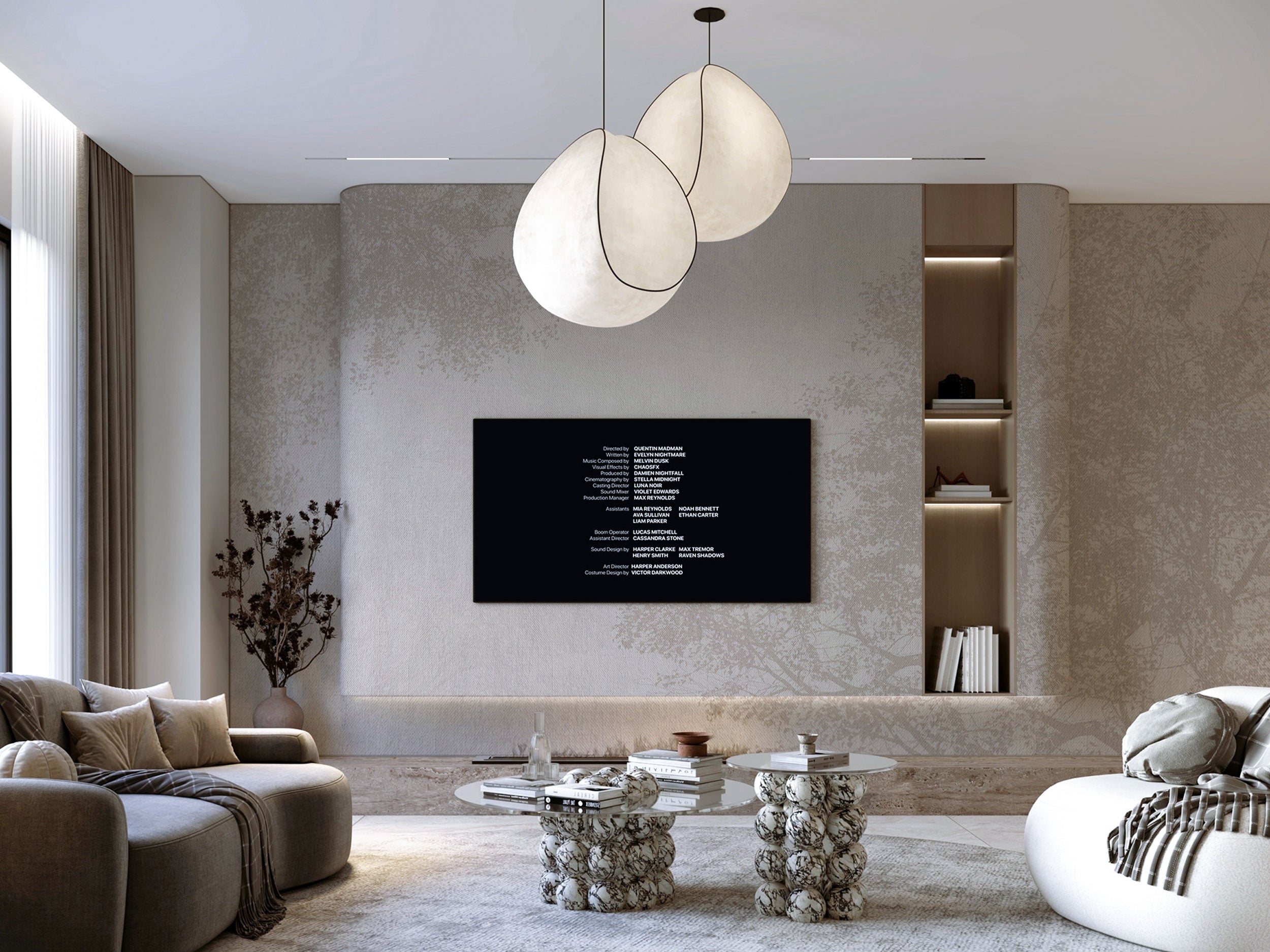 Minimal nature wallpaper with soft tree silhouettes in beige and neutral tones