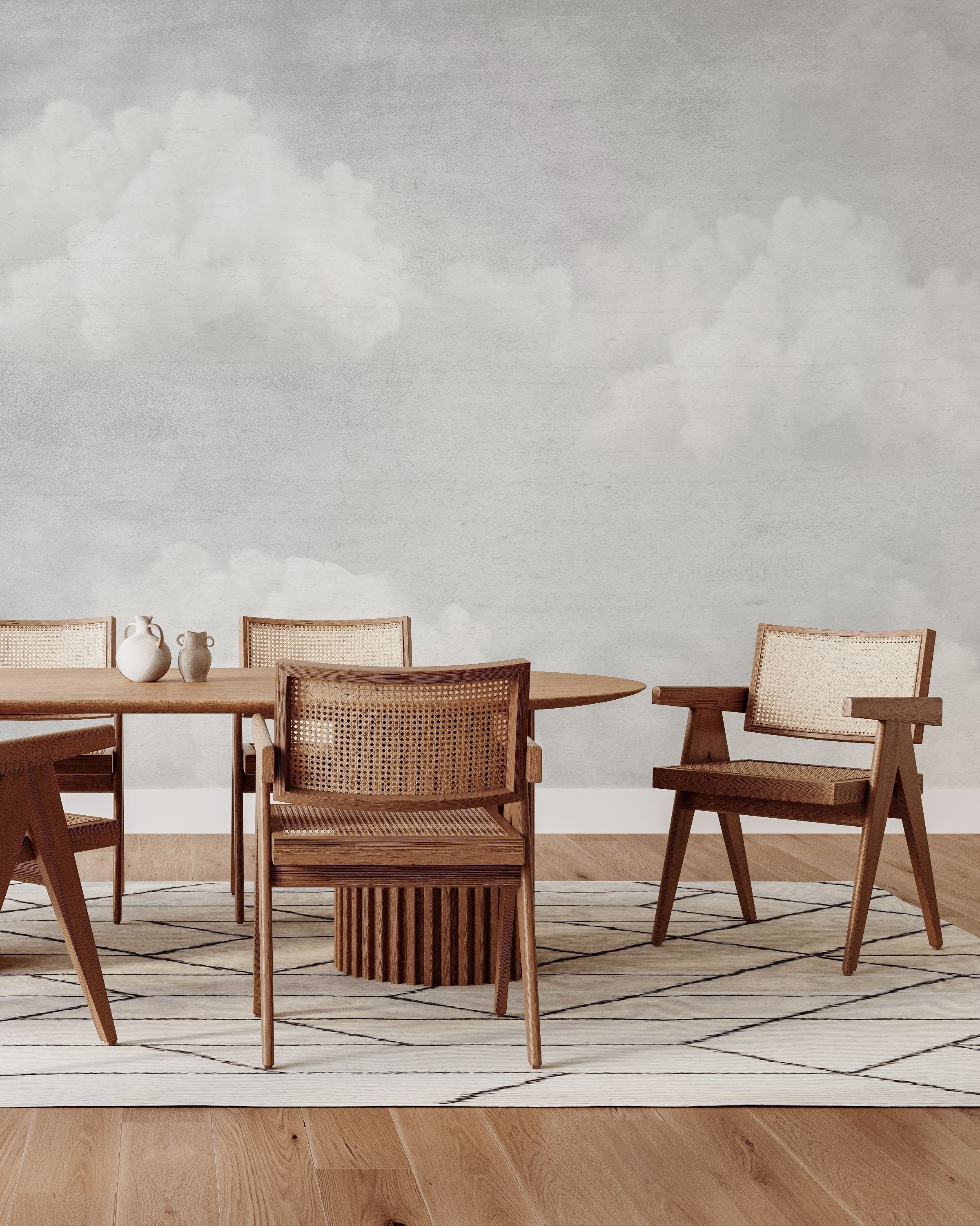 Soft neutral cloudy sky minimal mural wallpaper