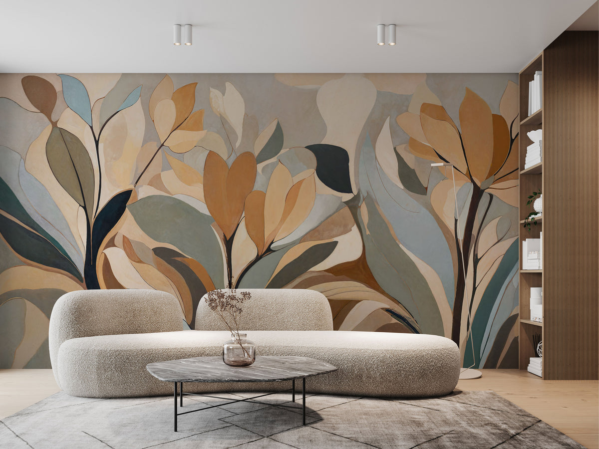Floral Wallpaper Mural in Soft Earth Tones
