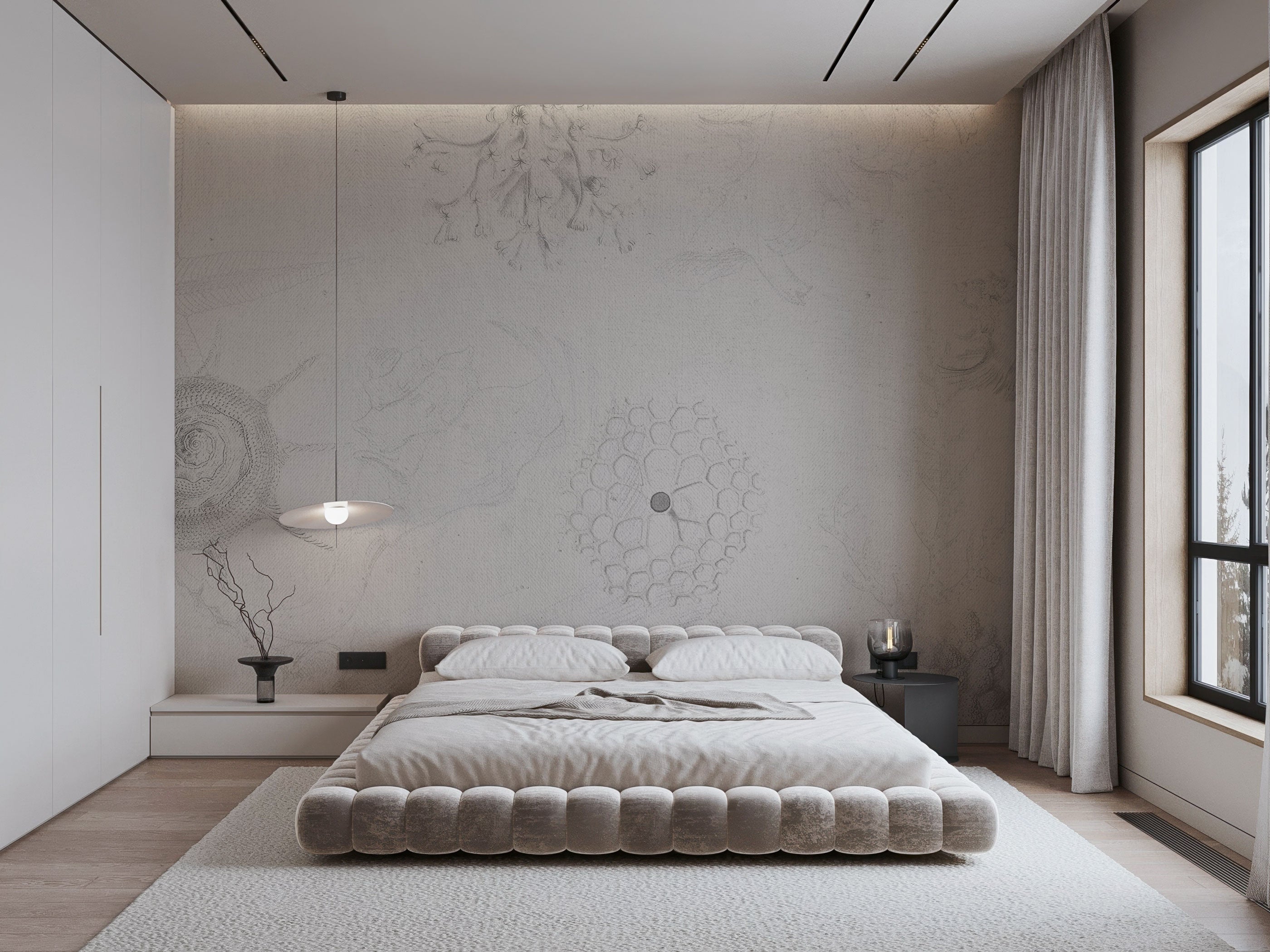 Abstract sea mural wallpaper inspired by ocean textures and soft underwater forms 