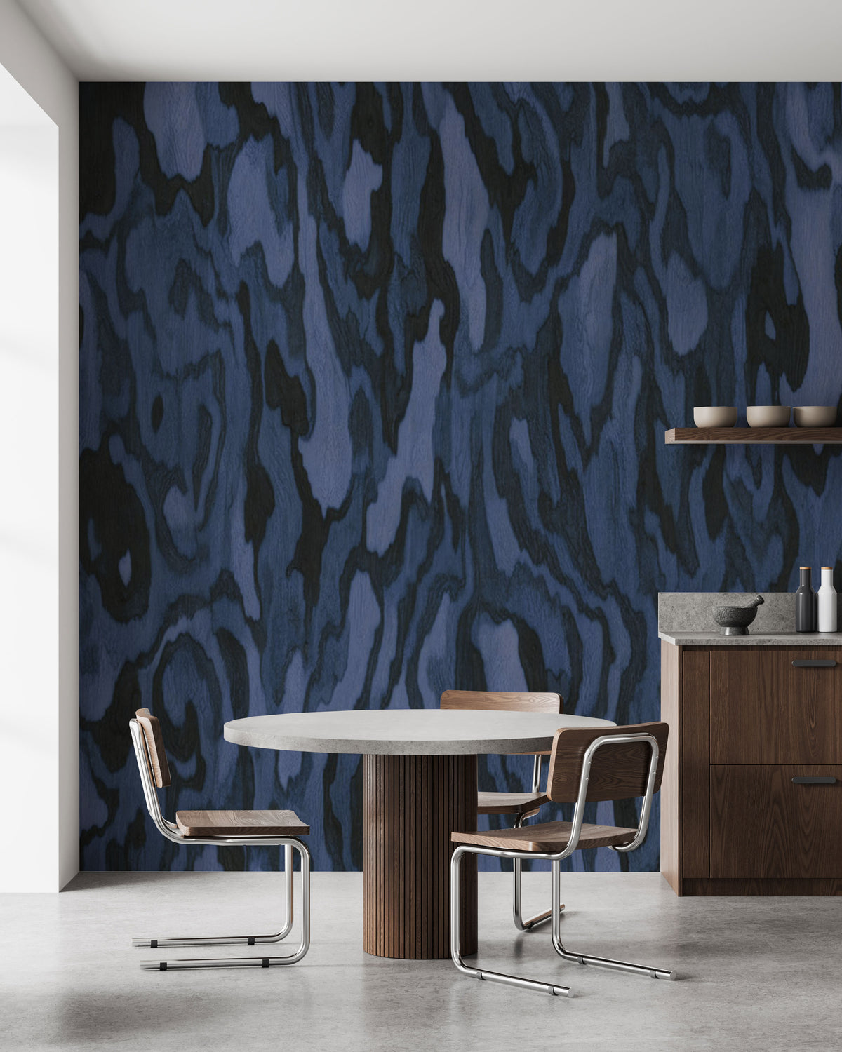 Abstract Wood Texture Wallpaper Mural in Deep Blue Tones