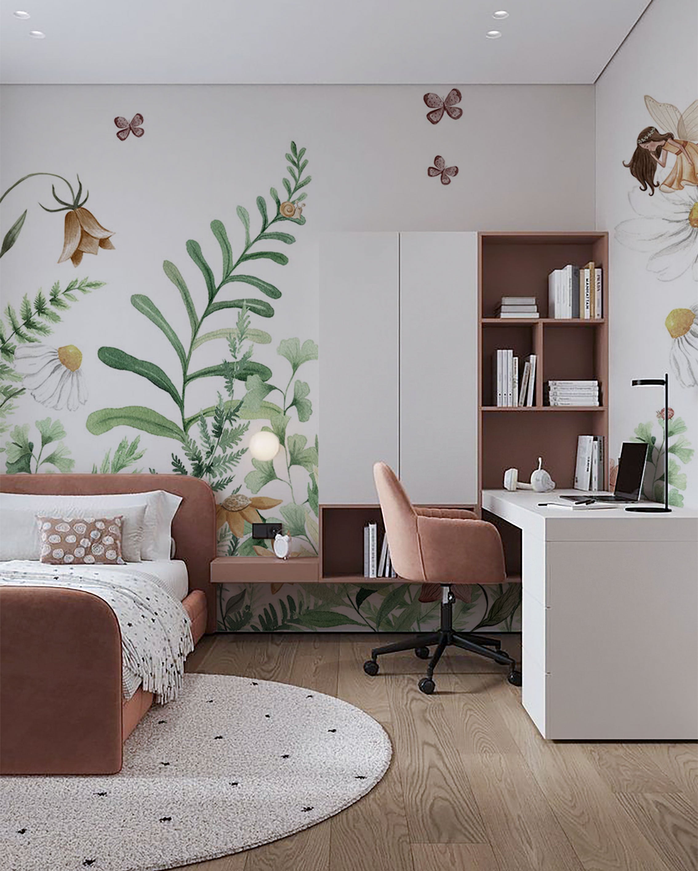 Fairy Floral Botanical Kids Pattern Wallpaper