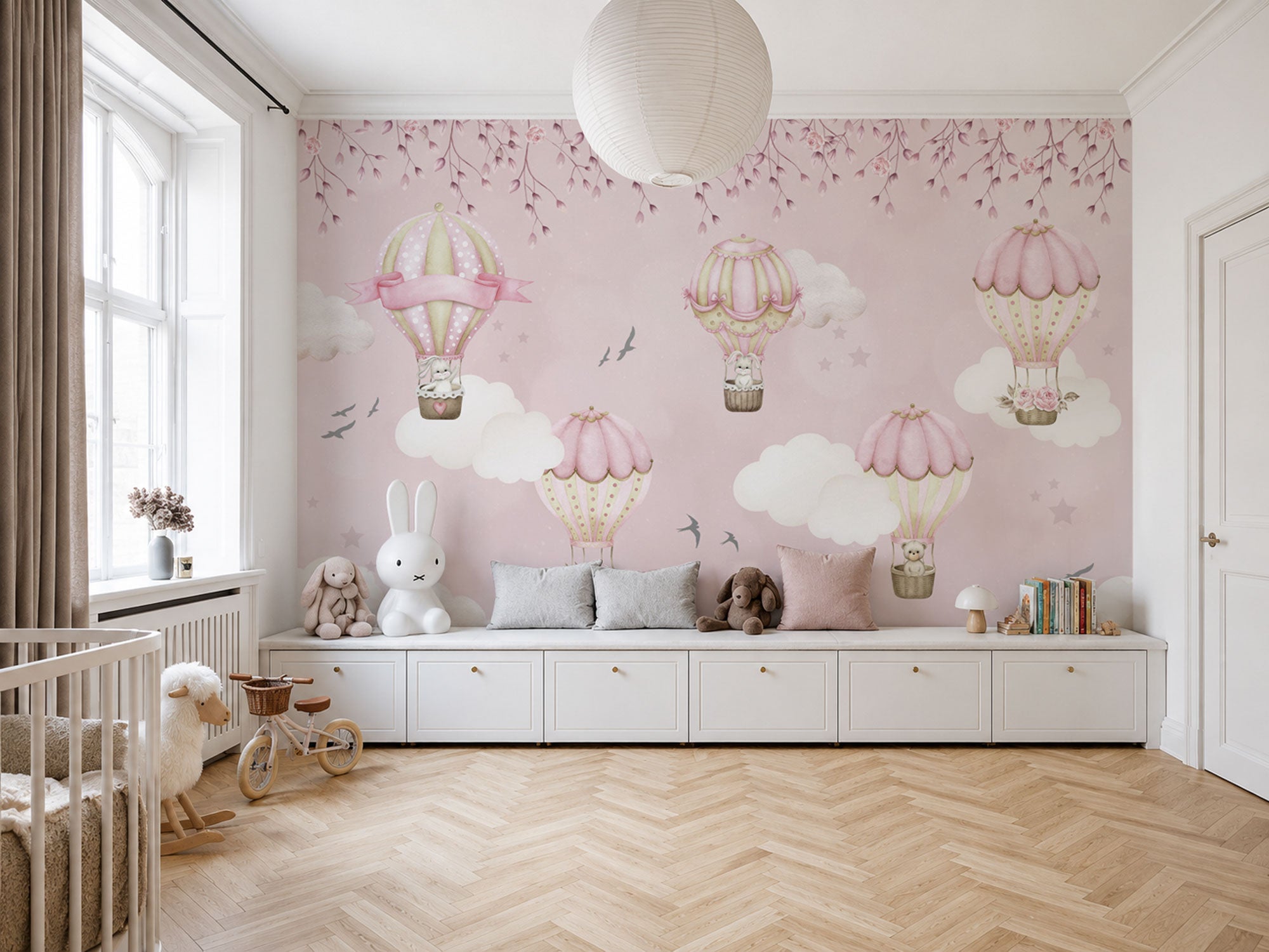 Pink Hot Air Balloon Nursery Wallpaper