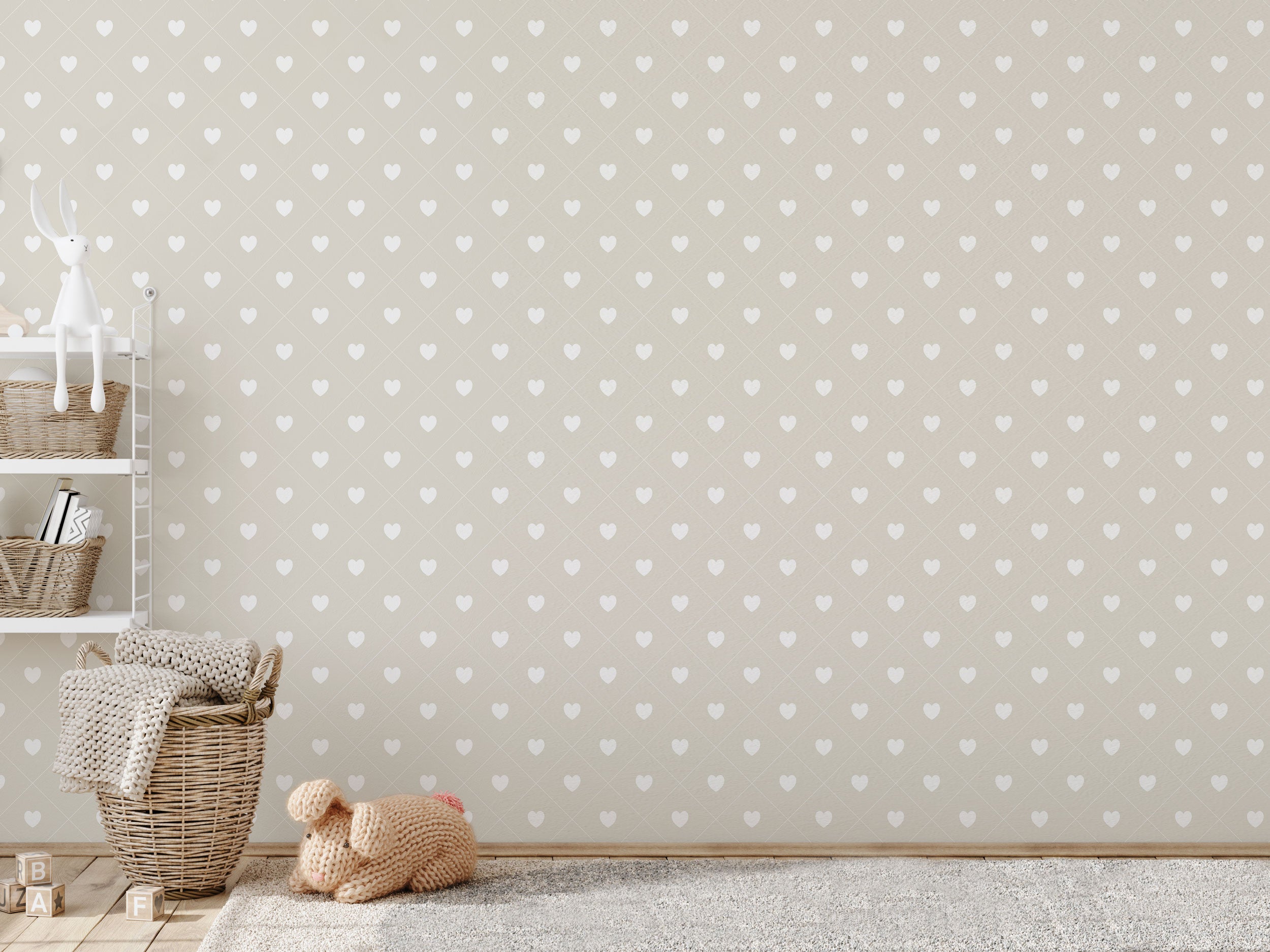 Soft patterned wallpaper with small heart motifs arranged in a subtle grid