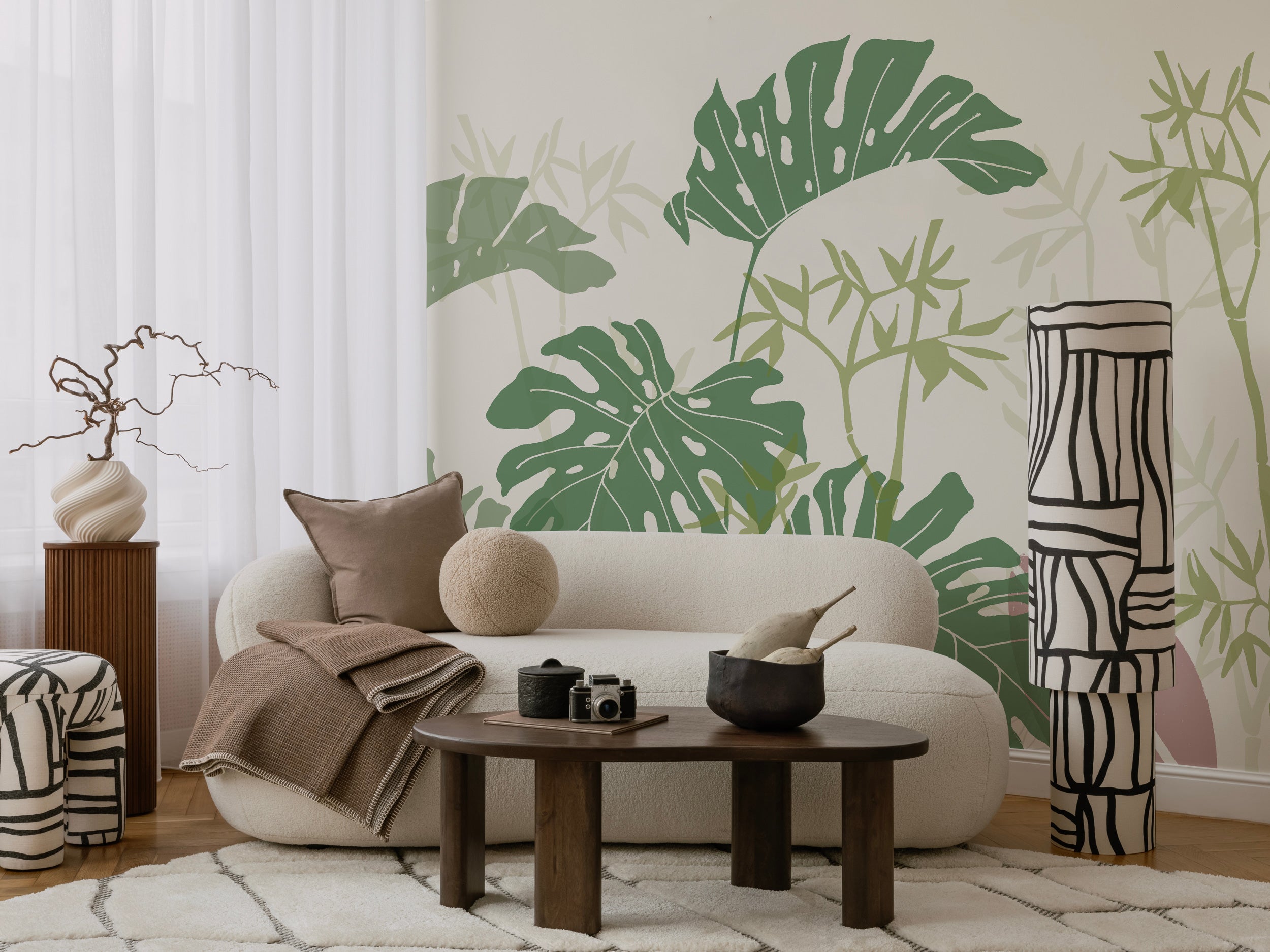 Japandi Tapete künstlerisches abstraktes Wandbild 