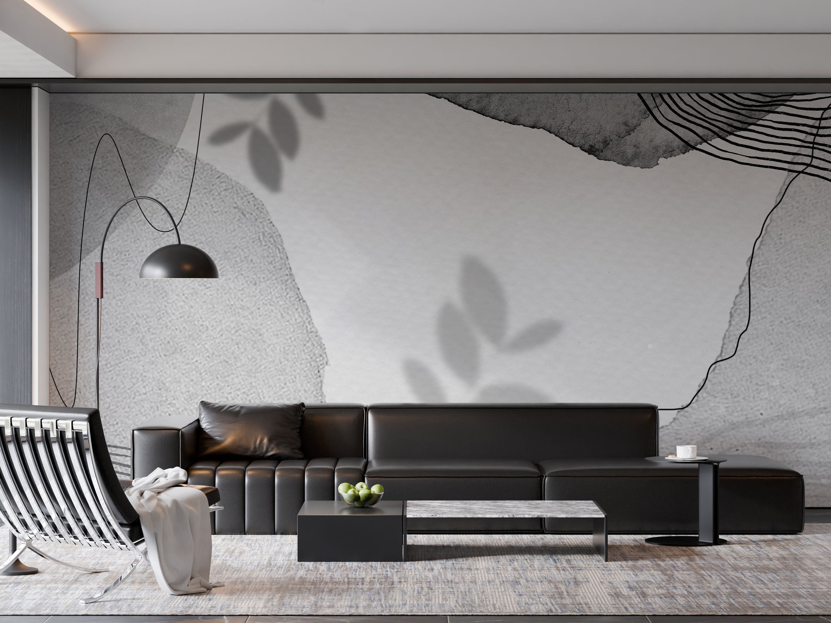 Minimalist abstract wallpaper with soft neutral tones, organic shapes, subtle textures, and gentle shadow effects