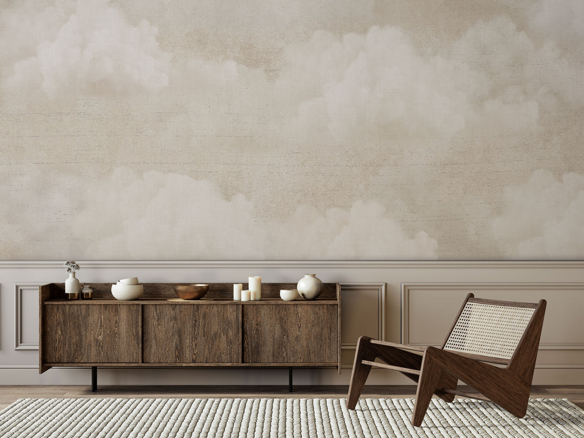 Neutral Beige Cloud Effect Textured Wallpaper