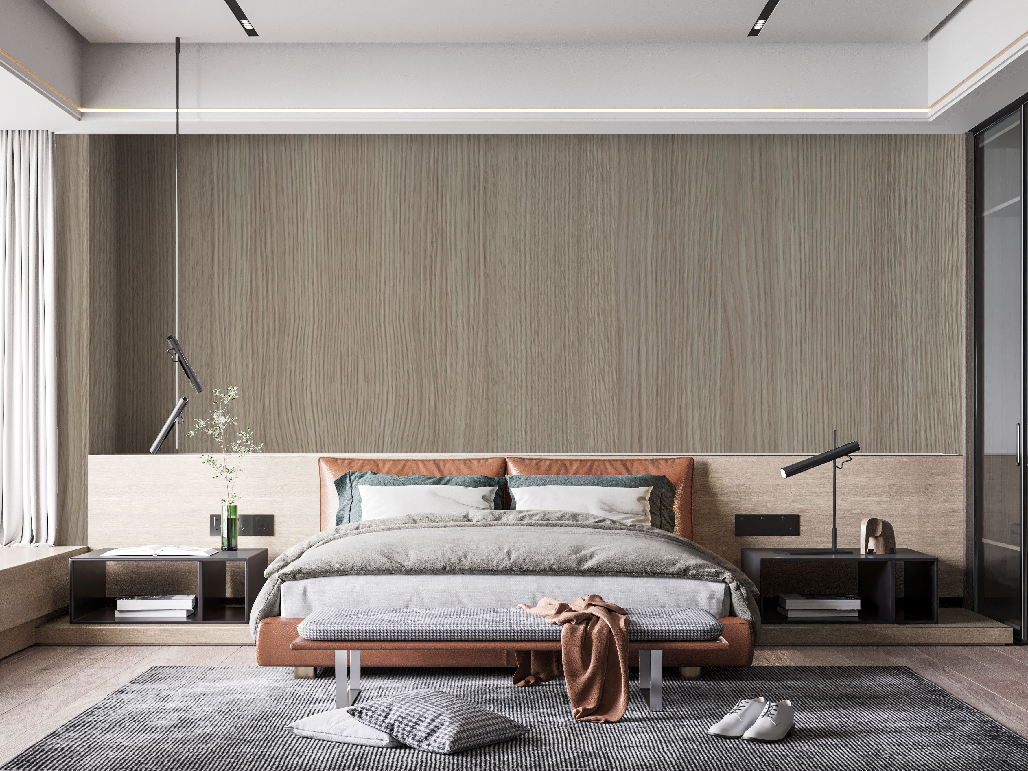 Natural oak wood texture mural wallpaper with soft vertical grain and warm neutral tones.