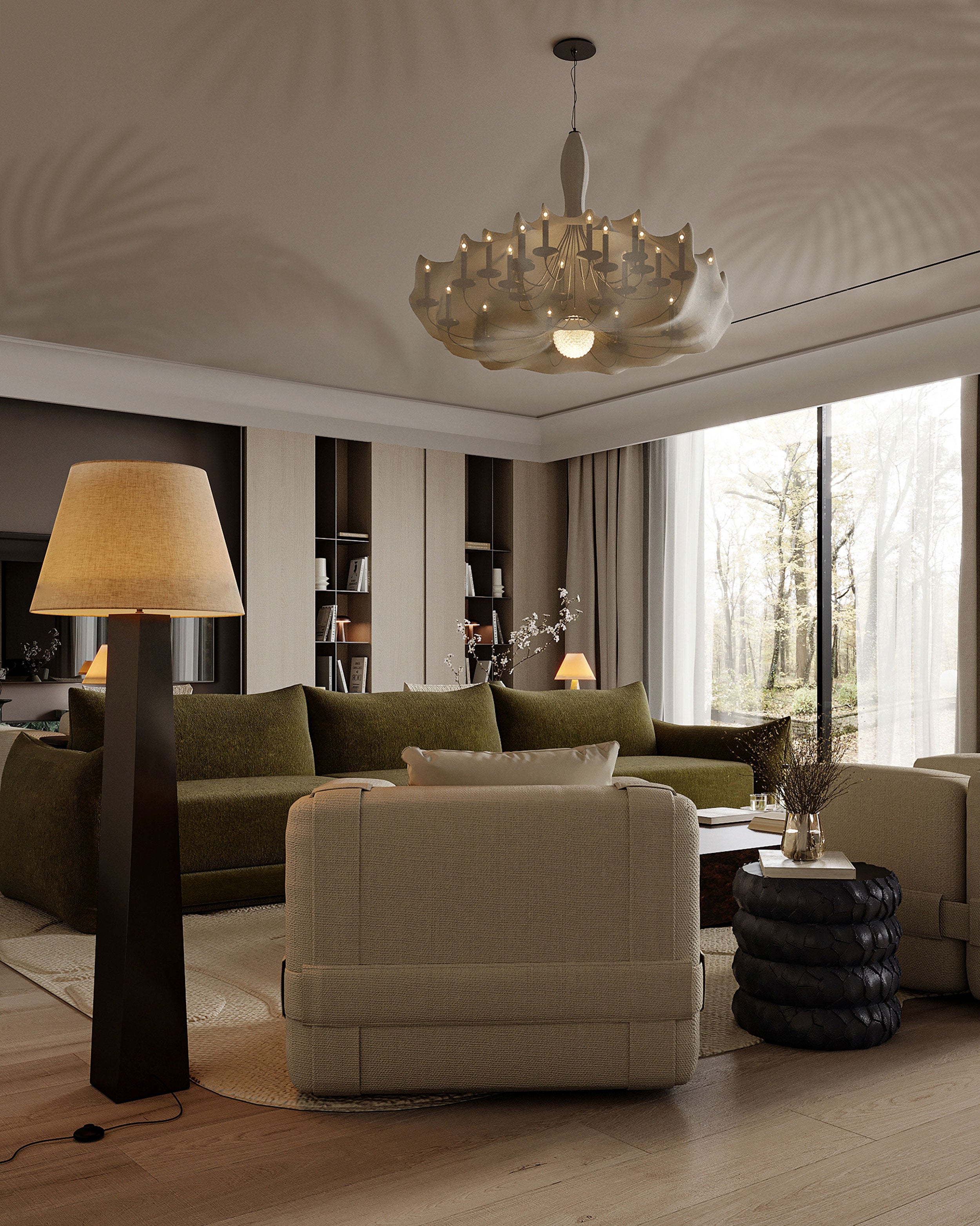 Palm Serenade beige wallpaper with subtle palm leaf