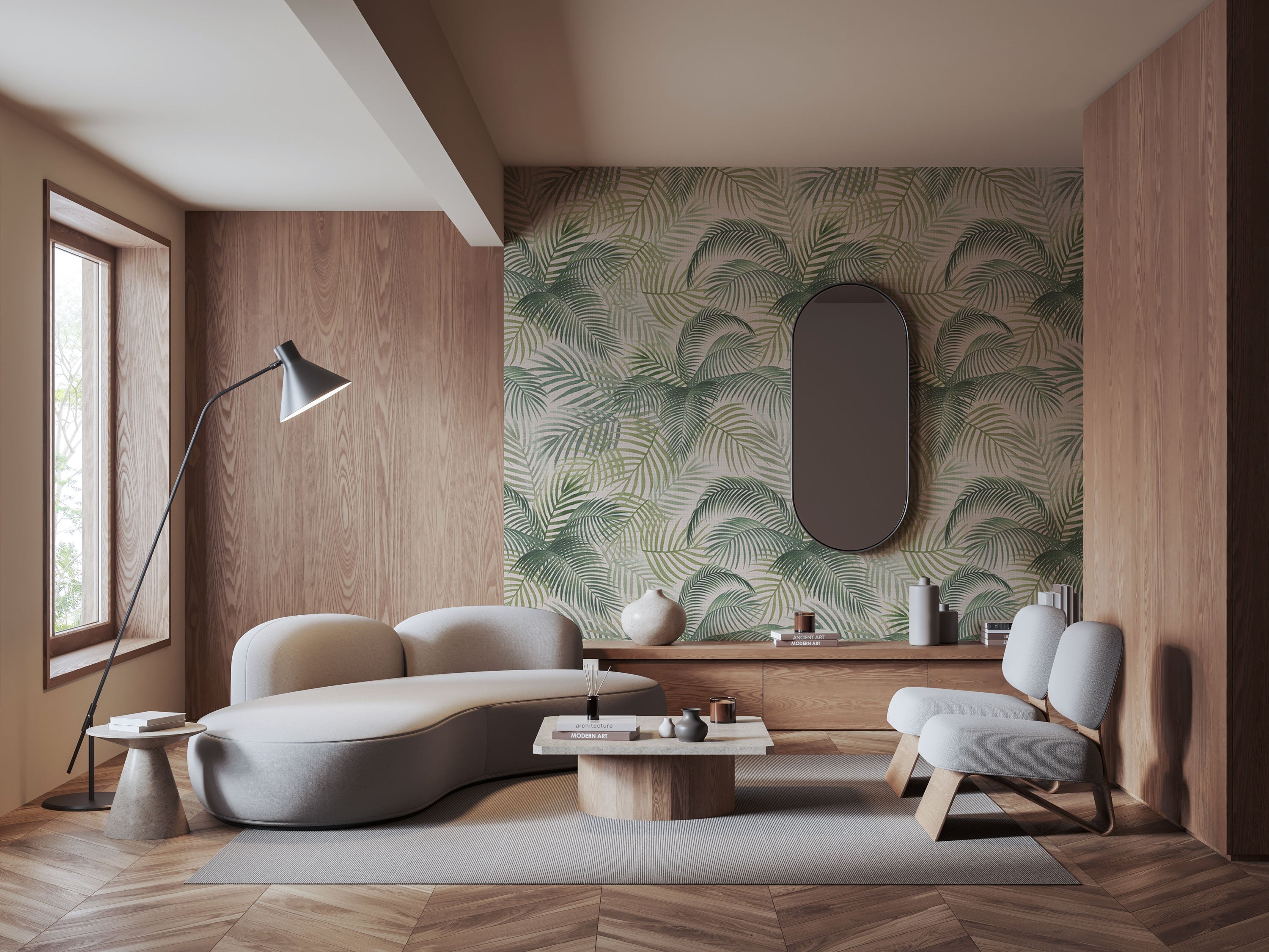 Tropical Green Leaves Pattern Wallpaper