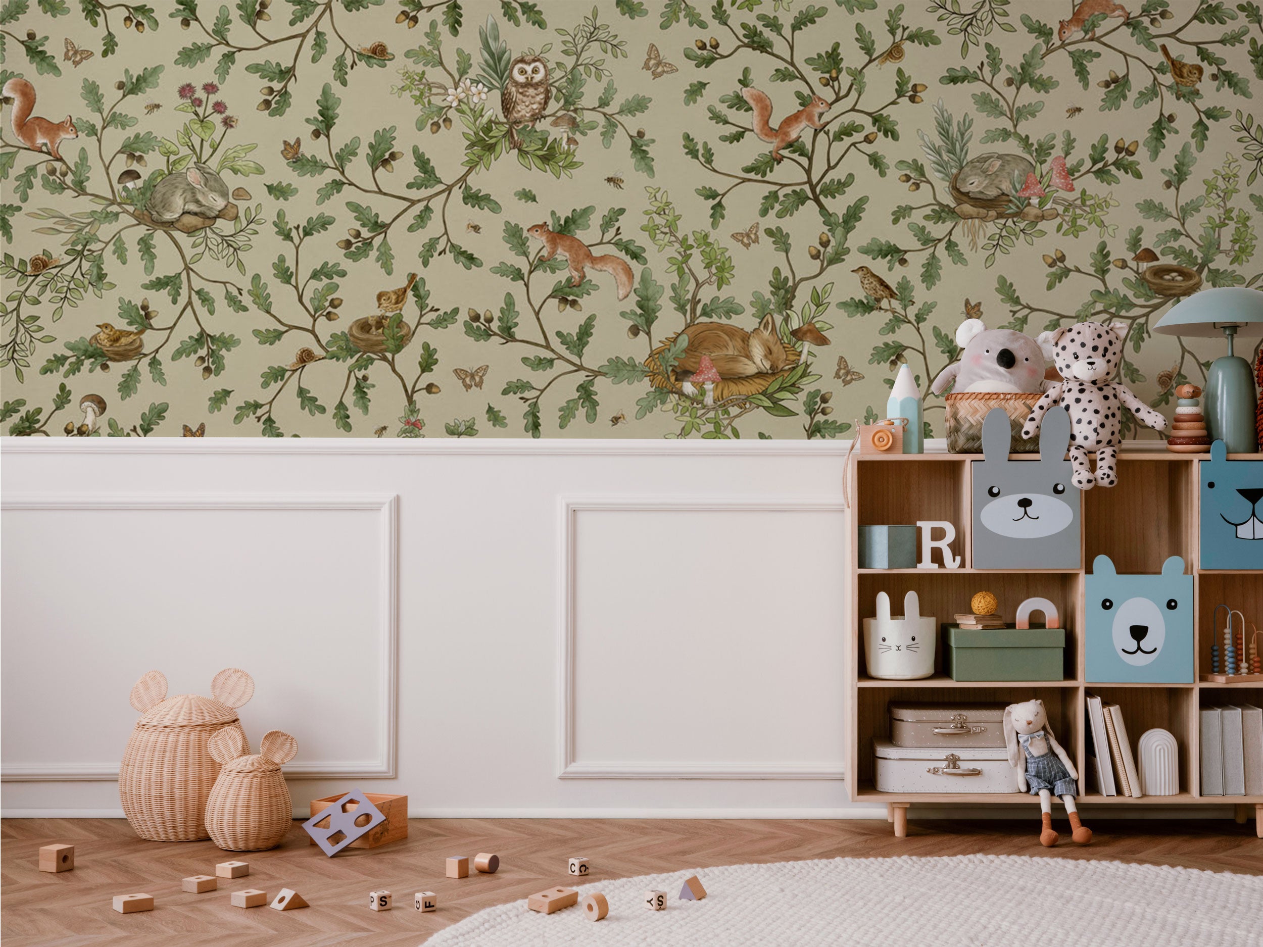 Playful Woods Green - Eclart Walls -wallpaper - woodland forest green wallpaper