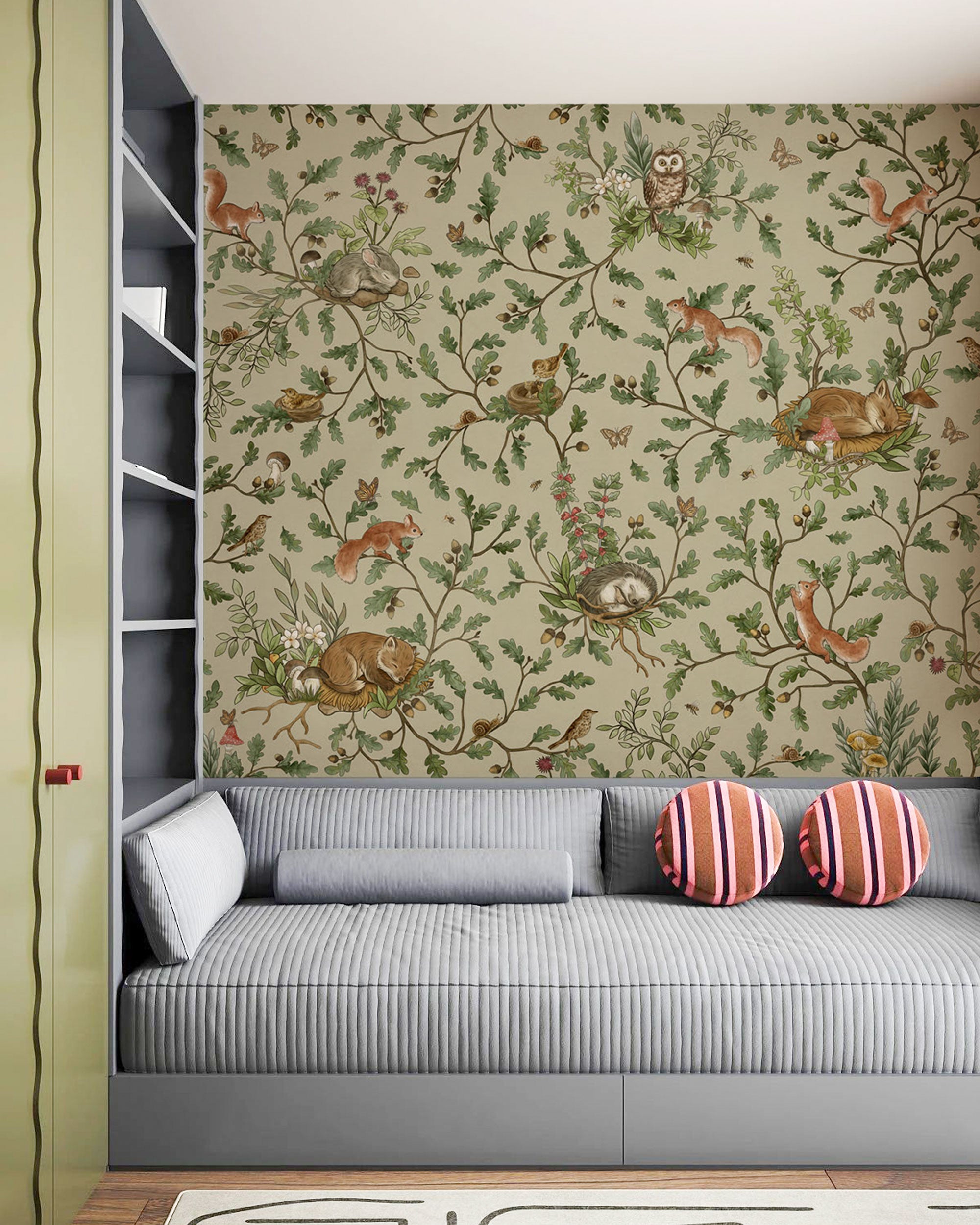 Playful Woods Green - Eclart Walls -wallpaper - woodland forest green wallpaper