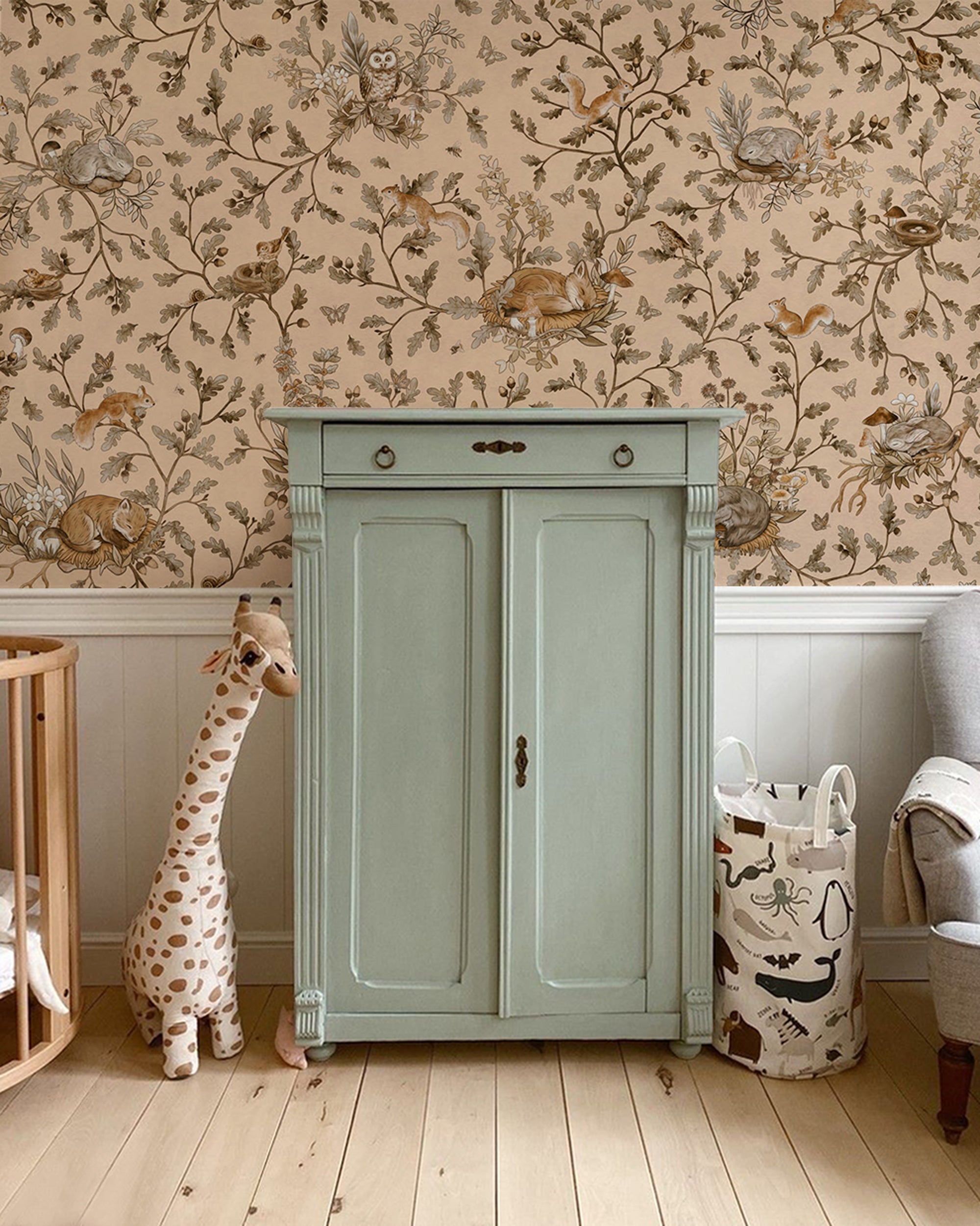 Playful Woods Vintage Beige wallpaper animals - Eclart Walls