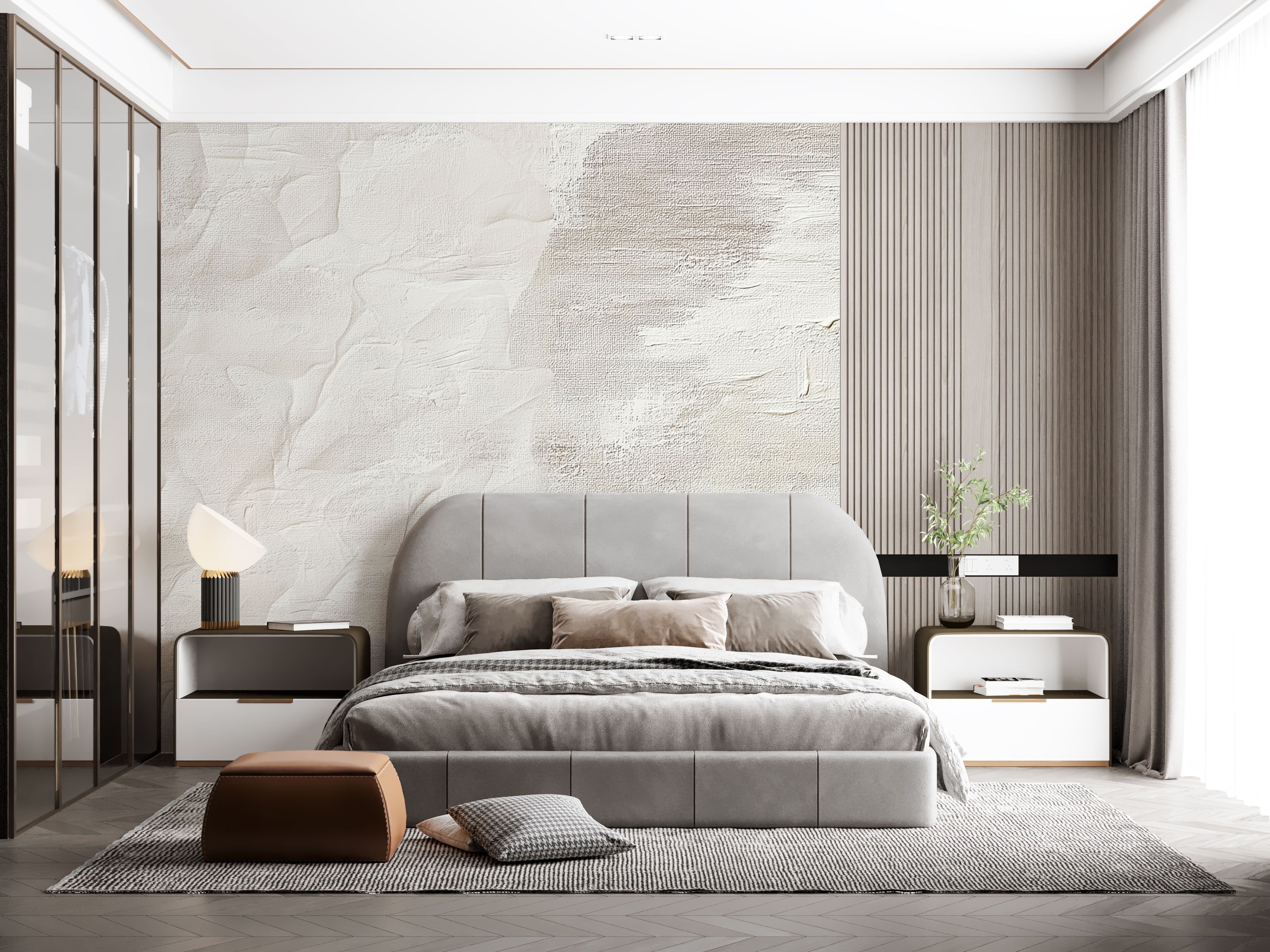 Soft Plaster White Grey Abstract Mural Wallpaper