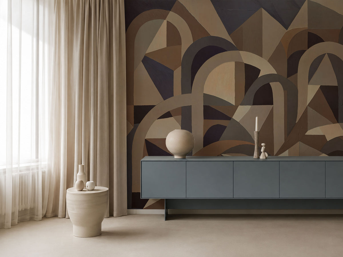 Abstract Geometric Wallpaper Mural in Earth and Espresso Tones