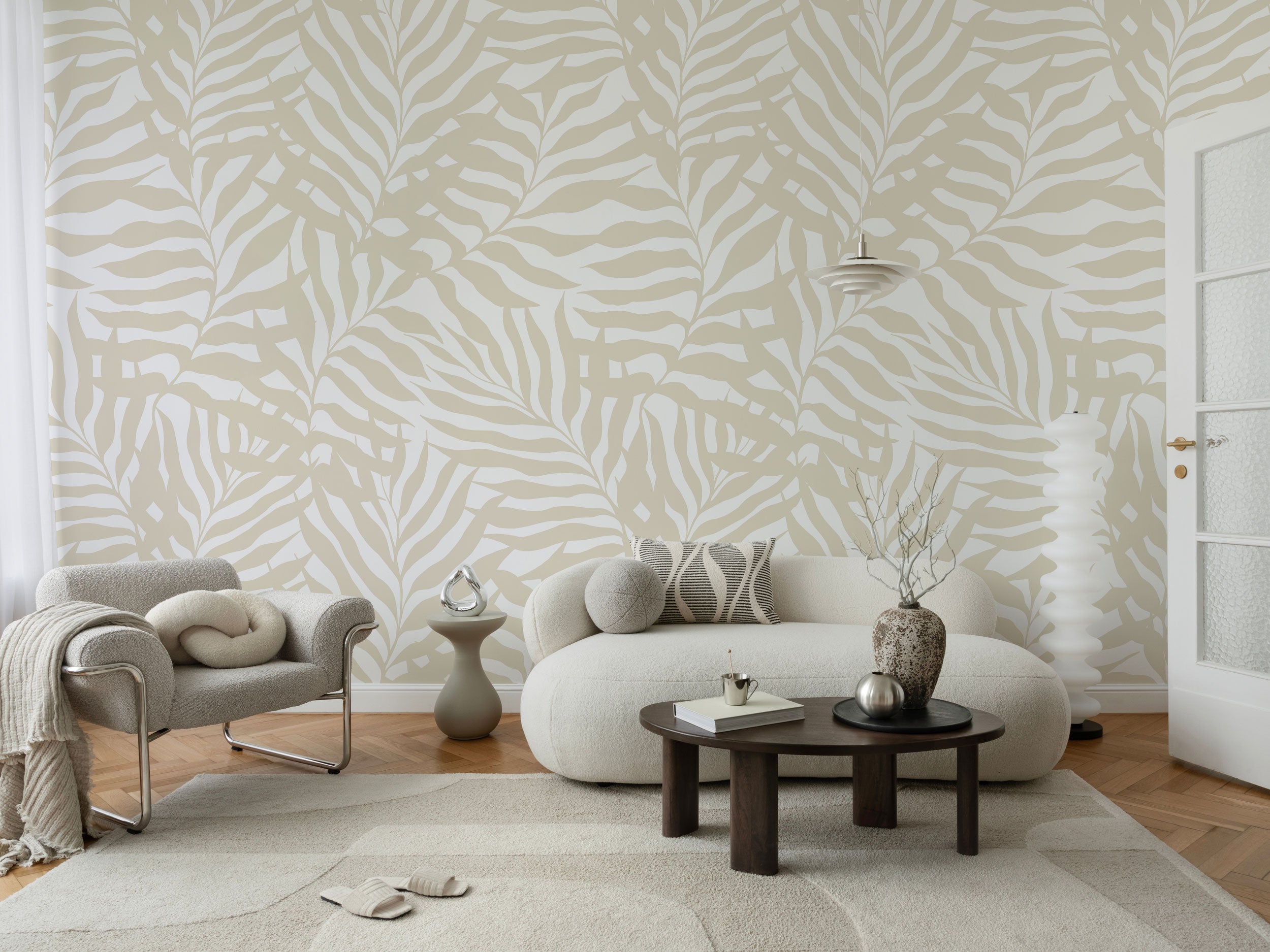 leaf contour beige pattern wallpaper 