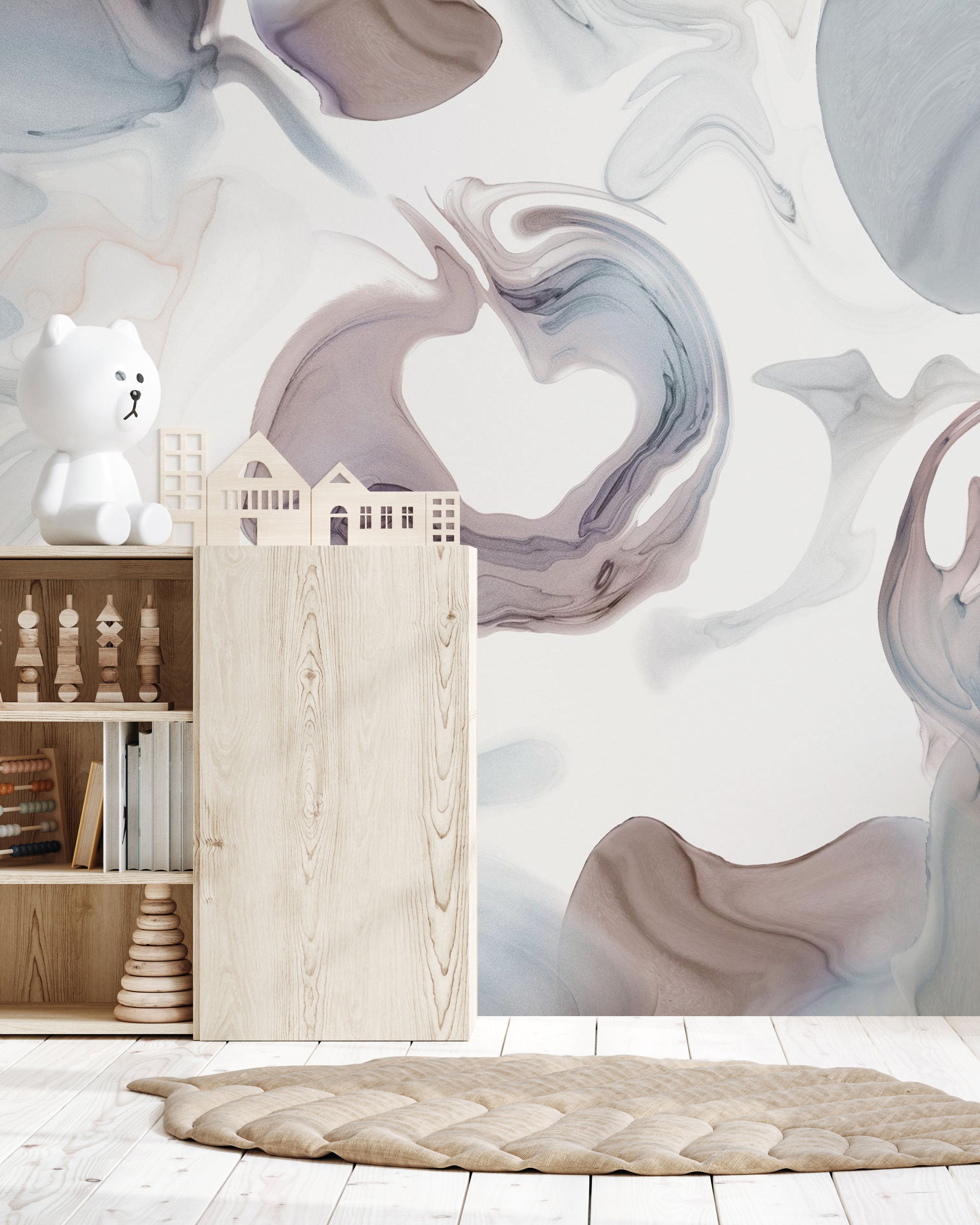 Weiche, fließende Marmor-Abstrakt-Wandtapete in neutralen Tönen