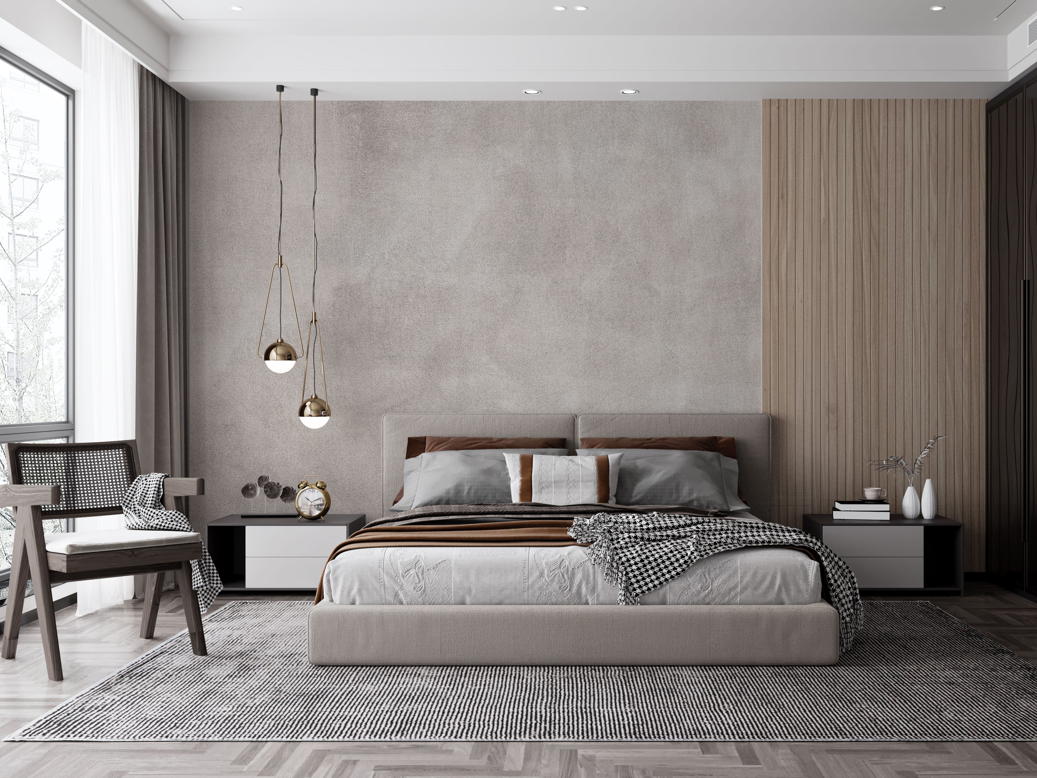 Soft textured wallpaper with linen-like surface in warm neutral grey-beige tones